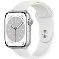 Apple Watch Series 8 45 мм (алюминиевый корпус, серебристый/белый, спортивный силиконовый ремешок M/L)