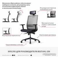 Bestuhl S30 White Pl без подголовника и рег. подлокотником (черная сетка/серая ткань) Image #7