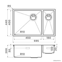 Omoikiri Taki 69-2-U/IF-LG-L Side (светлое золото) Image #3