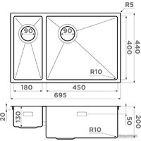 Omoikiri Taki 69-2-U/IF-GB-R Side (графит) Image #2