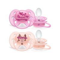 Philips AVENT Пустышка силиконовая Ultra Soft декор Цветы/Белка, 6-18 мес. (уп.2 шт.), для девочек