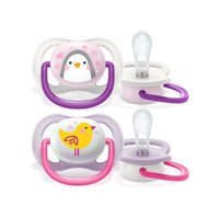 Philips AVENT Пустышка силиконовая Ultra Air декор Пингвин/Птичка, 0-6 мес, (уп. 2 шт), для девочек