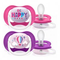 Philips AVENT Пустышка силиконовая Ultra Air декор Воздушный Шар/Be Happy, 6-18 мес, (уп. 2 шт.), для девочек