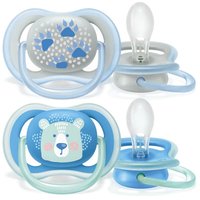 Philips AVENT Пустышка силиконовая Ultra Air декор Лапки/Мишка, 6-18 мес, (уп. 2 шт.), для мальчиков
