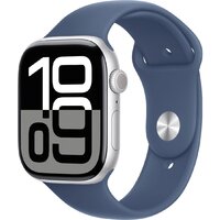 Apple Watch Series 10 46 мм (алюминиевый корпус, серебристый/синий, спортивный силиконовый ремешок M/L) Image #1