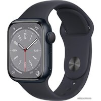 Apple Watch Series 8 41 мм (алюминиевый корпус, полуночный/полуночный, спортивный силиконовый ремешок M/L)