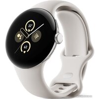 Google Pixel Watch 2 LTE (глянцевый серебристый/фарфор, спортивный силиконовый ремешок)