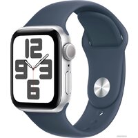 Apple Watch SE 2 40 мм (алюминиевый корпус, серебристый/грозовой синий, спортивный силиконовый ремешок S/M)