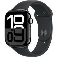 Apple Watch Series 10 46 мм (алюминиевый корпус, черный/черный, спортивный силиконовый ремешок M/L) Image #1