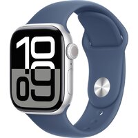 Apple Watch Series 10 42 мм (алюминиевый корпус, серебристый/синий, спортивный силиконовый ремешок S/M) Image #1