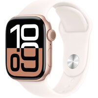 Apple Watch Series 10 42 мм (алюминиевый корпус, розовое золото/легкие румяна, спортивный силиконовый ремешок S/M)