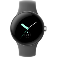 Google Pixel Watch LTE (глянцевый серебристый/угольный, спортивный силиконовый ремешок)