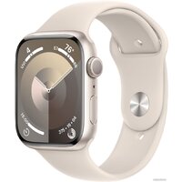 Apple Watch Series 9 45 мм (алюминиевый корпус, звездный свет/звездный свет, спортивный силиконовый ремешок S/M)