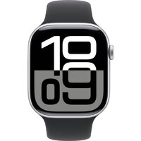 Apple Watch Series 10 46 мм (алюминиевый корпус, серебристый/черный, спортивный силиконовый ремешок S/M) Image #2