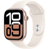 Apple Watch Series 10 46 мм (алюминиевый корпус, розовое золото/звездный свет, спортивный силиконовый ремешок M/L)