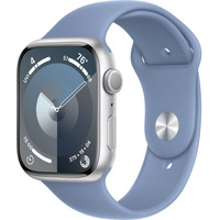 Apple Watch Series 9 45 мм (алюминиевый корпус, серебристый/зимний синий, спортивный силиконовый ремешок S/M) Image #1