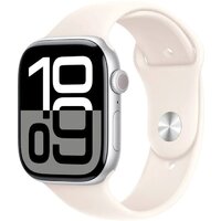 Apple Watch Series 10 46 мм (алюминиевый корпус, серебристый/звездный свет, спортивный силиконовый ремешок M/L) Image #1