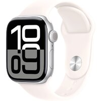 Apple Watch Series 10 42 мм (алюминиевый корпус, серебристый/легкие румяна, спортивный силиконовый ремешок S/M)