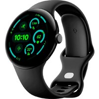 Google Pixel Watch 3 45 мм (черный матовый/обсидиан, спортивный силиконовый ремешок)