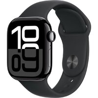 Apple Watch Series 10 42 мм (алюминиевый корпус, черный/черный, спортивный силиконовый ремешок M/L) Image #1