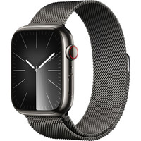 Apple Watch Series 9 LTE 45 мм (корпус из нержавеющей стали, графит/миланский графитовый)