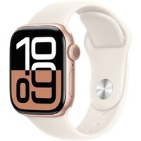 Apple Watch Series 10 42 мм (алюминиевый корпус, розовое золото/звездный свет, спортивный силиконовый ремешок S/M) Image #1