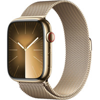 Apple Watch Series 9 LTE 45 мм (корпус из нержавеющей стали, золото/миланский золотистый) Image #1