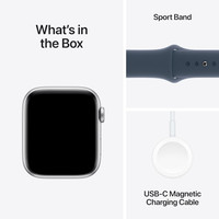 Apple Watch SE 2 44 мм (алюминиевый корпус, серебристый/грозовой синий, спортивный силиконовый ремешок M/L) Image #3
