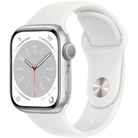 Apple Watch Series 8 41 мм (алюминиевый корпус, серебристый/белый, спортивный силиконовый ремешок S/M)