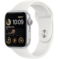 Apple Watch SE 2 44 мм (алюминиевый корпус, серебристый/белый, спортивный силиконовый ремешок S/M) Image #1
