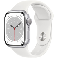 Apple Watch Series 8 41 мм (алюминиевый корпус, серебристый/белый, спортивный силиконовый ремешок M/L) Image #1