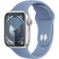 Apple Watch Series 9 41 мм (алюминиевый корпус, серебристый/зимний синий, спортивный силиконовый ремешок S/M) Image #1