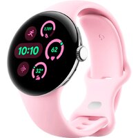 Google Pixel Watch 3 41 мм (полированное серебро/розовый кварц, спортивный силиконовый ремешок)