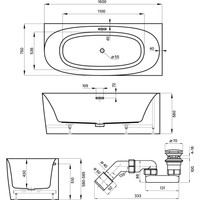 Wellsee Belle Spa 2.0 160x75 235803003 (пристенная ванна (правая) белый глянец, экран, каркас, сифон-автомат матовый черный) Image #10