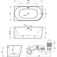 Wellsee Belle Spa 150x75 235701003 (пристенная ванна (левая) белый глянец, экран, каркас, сифон-автомат матовый черный) Image #10