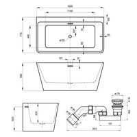 Wellsee Graceful Pro 150x77 230902004 (отдельностоящая ванна белый глянец, экран, ножки, сифон-автомат золото) Image #10