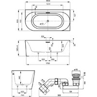 Wellsee Collaro 180x80 28910602R (пристенная ванна (правая) белый глянец, экран, ножки, сифон-автомат глянцевый белый) Image #10
