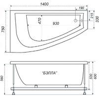 Triton Бэлла 140x76R (с каркасом, экраном и сифоном) Image #3