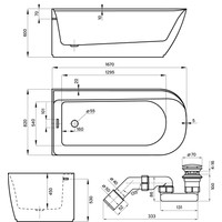 Wellsee Camellia 167x82 236101001 (отдельностоящая ванна (левая) белый глянец, экран, ножки, сифон-автомат хром) Image #10
