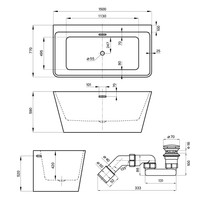 Wellsee Graceful Pro 150x77 230902003 (отдельностоящая ванна белый глянец, экран, ножки, сифон-автомат матовый черный) Image #10