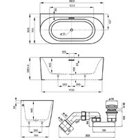 Wellsee Collaro 180x80 28910203R (пристенная ванна белый глянец, экран, ножки, сифон-автомат матовый черный) Image #10