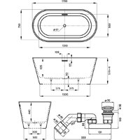 Wellsee Shell 170x75 28170303R (отдельностоящая ванна белый глянец, экран, ножки, сифон-автомат матовый черный) Image #10