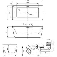 Wellsee DeSire 159,5x77 231501004 (отдельностоящая ванна белый глянец, экран, ножки, сифон-автомат золото) Image #10