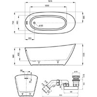 Wellsee Panta Rei 168x73 23720102R (отдельностоящая ванна белый глянец, экран, ножки, сифон-автомат глянцевый белый) Image #9