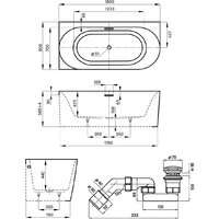 Wellsee Collaro 180x80 28910403R (пристенная ванна (левая) белый глянец, экран, ножки, сифон-автомат матовый черный) Image #10