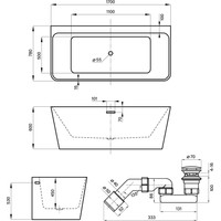 Wellsee Bromance 170x78 231601003 (пристенная ванна белый глянец, экран, ножки, сифон-автомат матовый черный) Image #10
