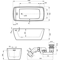 Wellsee Idéal 170x78 236901003 (отдельностоящая ванна белый глянец, экран, ножки, сифон-автомат матовый черный) Image #10