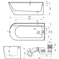Wellsee Camellia 167x82 236102003 (отдельностоящая ванна (правая) белый глянец, экран, ножки, сифон-автомат матовый черный) Image #10