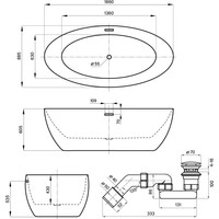 Wellsee Grand Prix 186x88,5 235601003 (отдельностоящая ванна белый глянец, экран, ножки, сифон-автомат матовый черный) Image #10