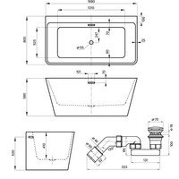 Wellsee Graceful Pro 168x80 230903003 (отдельностоящая ванна белый глянец, экран, ножки, сифон-автомат матовый черный) Image #10